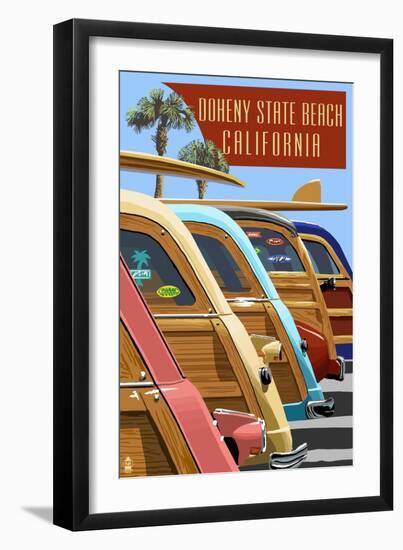 Doheny State Beach, California - Woodies Lined Up-Lantern Press-Framed Art Print