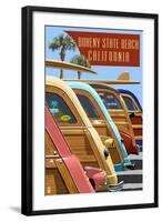 Doheny State Beach, California - Woodies Lined Up-Lantern Press-Framed Art Print