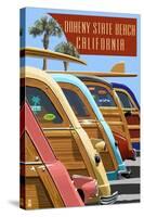 Doheny State Beach, California - Woodies Lined Up-Lantern Press-Stretched Canvas