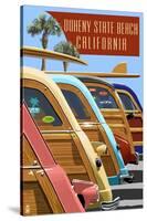 Doheny State Beach, California - Woodies Lined Up-Lantern Press-Stretched Canvas