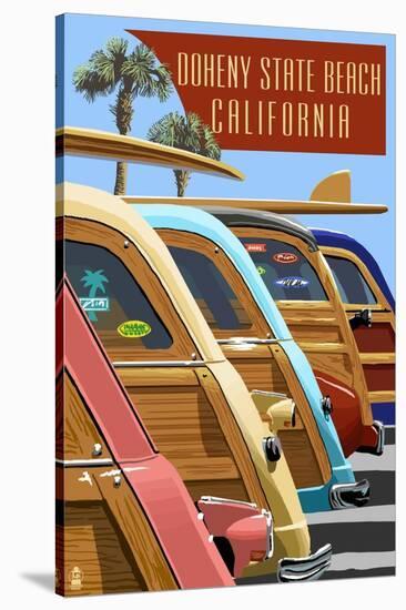 Doheny State Beach, California - Woodies Lined Up-Lantern Press-Stretched Canvas