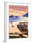 Doheny State Beach, California - Woody on Beach-Lantern Press-Framed Art Print