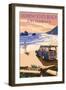 Doheny State Beach, California - Woody on Beach-Lantern Press-Framed Art Print