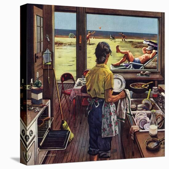 "Doing Dishes at the Beach", July 19, 1952-Stevan Dohanos-Stretched Canvas