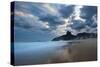 Dois Irmaos Peaks in the Distance on Ipanema Beach at Sunset-Alex Saberi-Stretched Canvas