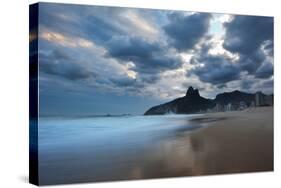 Dois Irmaos Peaks in the Distance on Ipanema Beach at Sunset-Alex Saberi-Stretched Canvas