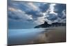 Dois Irmaos Peaks in the Distance on Ipanema Beach at Sunset-Alex Saberi-Mounted Premium Photographic Print