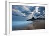 Dois Irmaos Peaks in the Distance on Ipanema Beach at Sunset-Alex Saberi-Framed Photographic Print