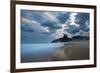 Dois Irmaos Peaks in the Distance on Ipanema Beach at Sunset-Alex Saberi-Framed Photographic Print