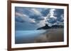 Dois Irmaos Peaks in the Distance on Ipanema Beach at Sunset-Alex Saberi-Framed Photographic Print