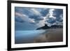 Dois Irmaos Peaks in the Distance on Ipanema Beach at Sunset-Alex Saberi-Framed Photographic Print