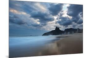 Dois Irmaos Peaks in the Distance on Ipanema Beach at Sunset-Alex Saberi-Mounted Photographic Print