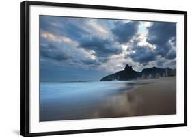 Dois Irmaos Peaks in the Distance on Ipanema Beach at Sunset-Alex Saberi-Framed Photographic Print