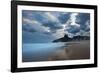 Dois Irmaos Peaks in the Distance on Ipanema Beach at Sunset-Alex Saberi-Framed Photographic Print