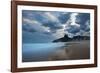 Dois Irmaos Peaks in the Distance on Ipanema Beach at Sunset-Alex Saberi-Framed Photographic Print