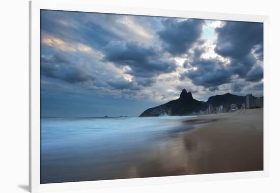 Dois Irmaos Peaks in the Distance on Ipanema Beach at Sunset-Alex Saberi-Framed Photographic Print