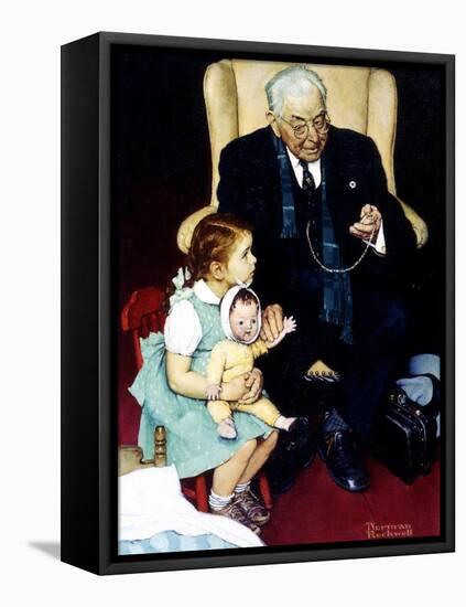 Doll Checkup (or Doll Pretending to Check up Doll)-Norman Rockwell-Framed Stretched Canvas