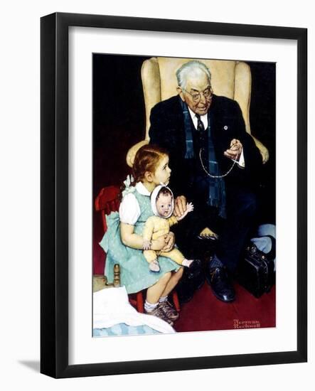 Doll Checkup (or Doll Pretending to Check up Doll)-Norman Rockwell-Framed Giclee Print