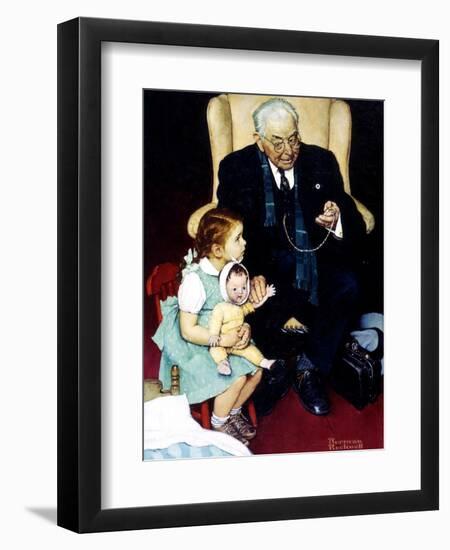 Doll Checkup (or Doll Pretending to Check up Doll)-Norman Rockwell-Framed Giclee Print