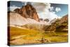 Dolomites Lake Mitteralplsee and Mountains, South Tyrol, Italy-Tetyana Kochneva-Stretched Canvas