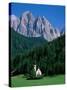 Dolomites Mountains and St Giovanni Church, Villnoss, Val Di Funes, Trentino, Italy-Steve Vidler-Stretched Canvas