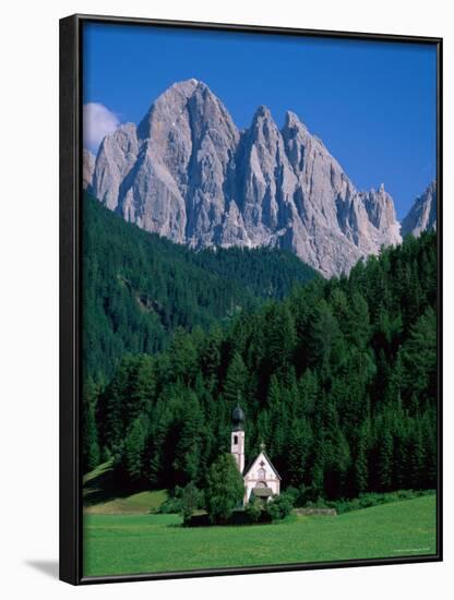 Dolomites Mountains and St Giovanni Church, Villnoss, Val Di Funes, Trentino, Italy-Steve Vidler-Framed Photographic Print