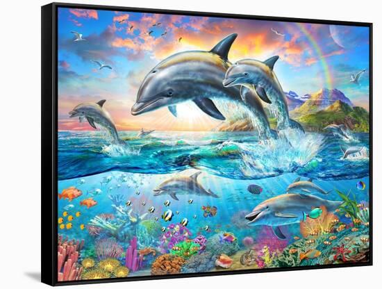 Dolphin Family-Adrian Chesterman-Framed Stretched Canvas