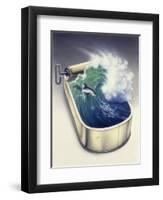 Dolphin in Wave-Harro Maass-Framed Premium Giclee Print