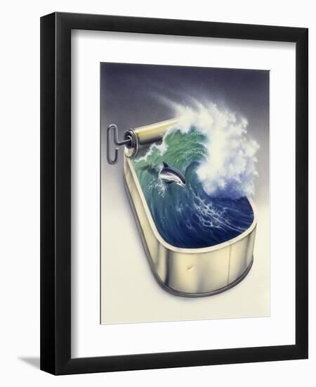 Dolphin in Wave-Harro Maass-Framed Premium Giclee Print