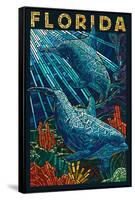Dolphin Paper Mosaic - Florida-Lantern Press-Framed Stretched Canvas
