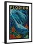 Dolphin Paper Mosaic - Florida-Lantern Press-Framed Art Print