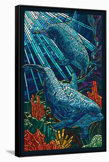 Dolphin - Paper Mosaic-Lantern Press-Framed Stretched Canvas