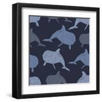 Dolphin Seamless Vector Pattern-Julia_Snova-Framed Art Print