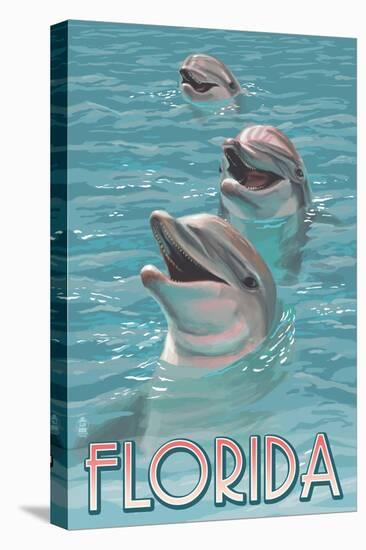 Dolphin Trio - Florida-Lantern Press-Stretched Canvas