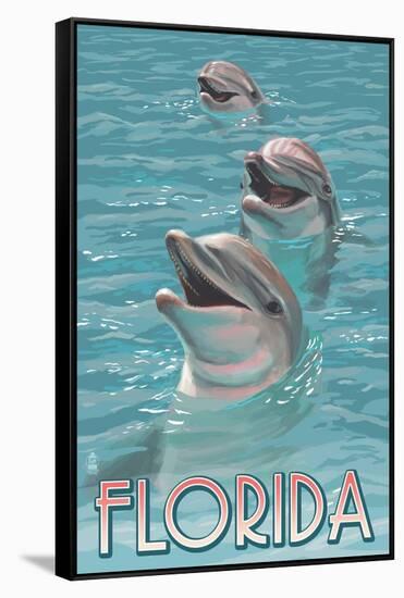 Dolphin Trio - Florida-Lantern Press-Framed Stretched Canvas