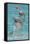 Dolphin Trio - Florida-Lantern Press-Framed Stretched Canvas