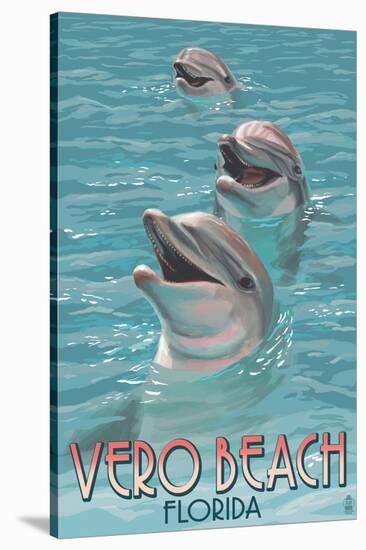 Dolphin Trio - Vero Beach, Florida-Lantern Press-Stretched Canvas