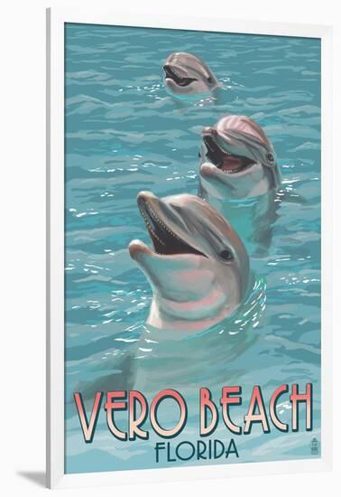 Dolphin Trio - Vero Beach, Florida-Lantern Press-Framed Art Print