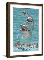 Dolphin Trio - Vero Beach, Florida-Lantern Press-Framed Art Print