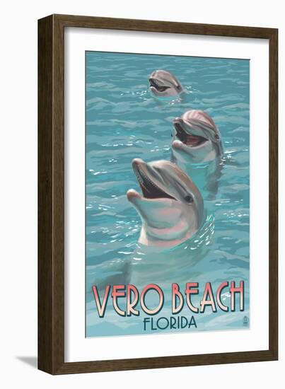 Dolphin Trio - Vero Beach, Florida-Lantern Press-Framed Art Print