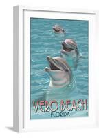 Dolphin Trio - Vero Beach, Florida-Lantern Press-Framed Art Print