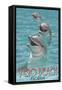 Dolphin Trio - Vero Beach, Florida-Lantern Press-Framed Stretched Canvas