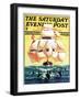 "Dolphins and Ship," Saturday Evening Post Cover, September 29, 1934-Gordon Grant-Framed Premium Giclee Print