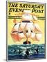 "Dolphins and Ship," Saturday Evening Post Cover, September 29, 1934-Gordon Grant-Mounted Premium Giclee Print