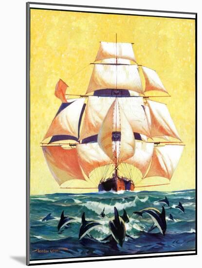 "Dolphins and Ship,"September 29, 1934-Gordon Grant-Mounted Giclee Print