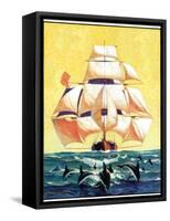 "Dolphins and Ship,"September 29, 1934-Gordon Grant-Framed Stretched Canvas