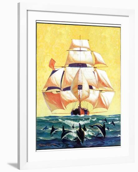 "Dolphins and Ship,"September 29, 1934-Gordon Grant-Framed Giclee Print