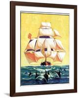 "Dolphins and Ship,"September 29, 1934-Gordon Grant-Framed Giclee Print