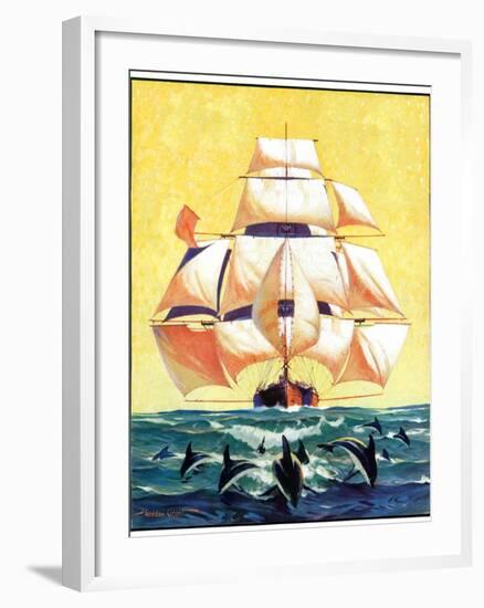 "Dolphins and Ship,"September 29, 1934-Gordon Grant-Framed Giclee Print