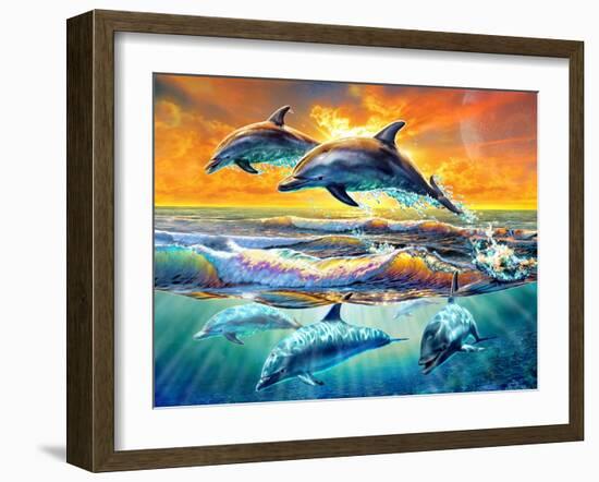 Dolphins at Dawn-Adrian Chesterman-Framed Art Print